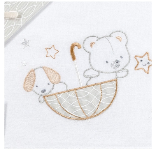 Set lenzuola culletta e carrozzina Mio Piccolo con ricamo orsetto e cagnolino 2