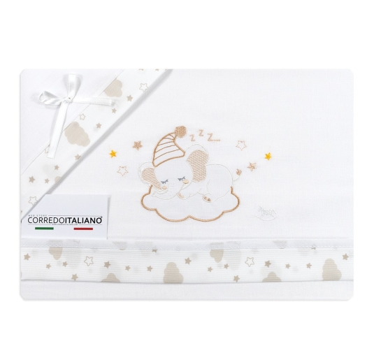 Set lenzuola culletta e carrozzina Elefantino Mio Piccolo in cotone ricamato