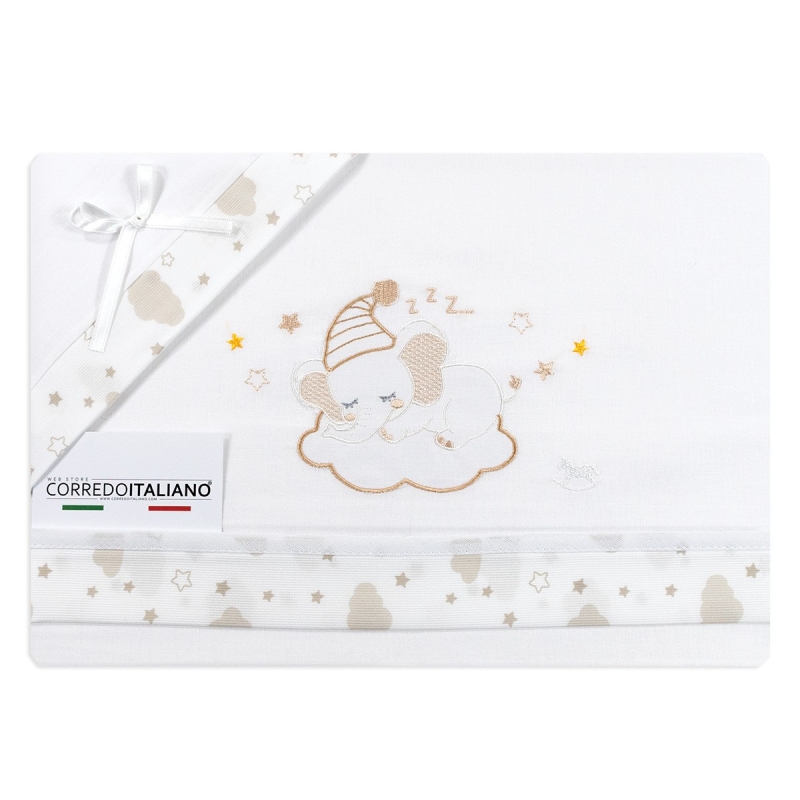 Cradle and stroller sheet set Elephant Mio Piccolo in embroidered cotton