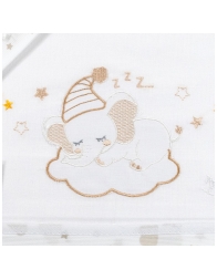 Detail of cradle and stroller sheet set Elephant with cloud embroidery