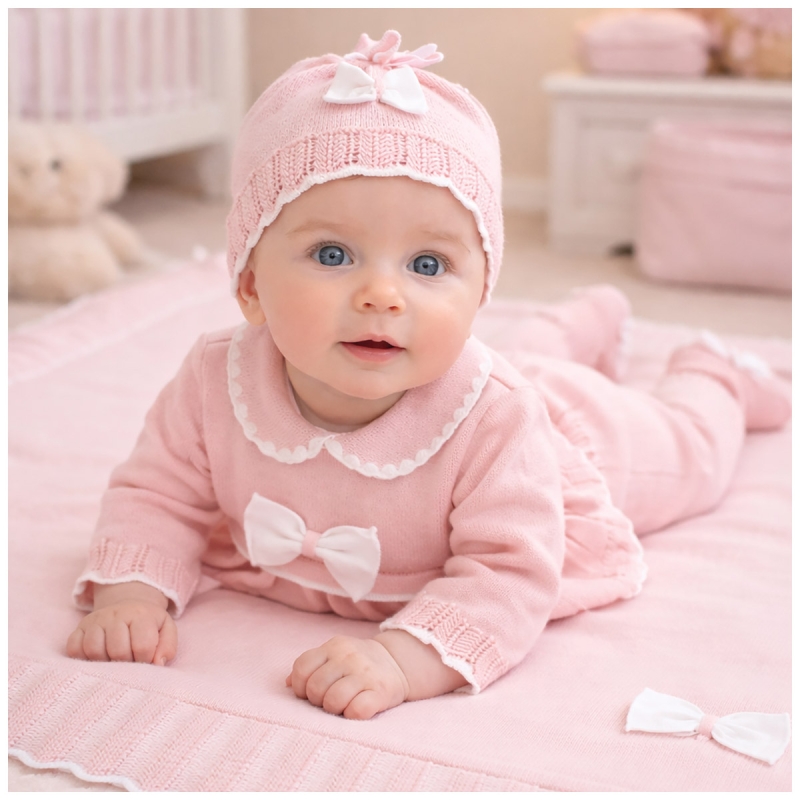 Baby girl first outing tricot layette set in pink | Corredoitaliano.com