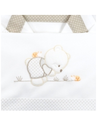 Detail of La Fatina cradle and pram sheet set with polka dot trim