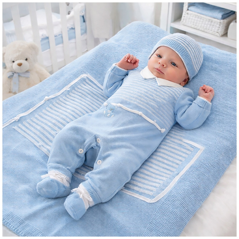 Set corredino prima uscita neonato in filo tricot con tutina e copertina