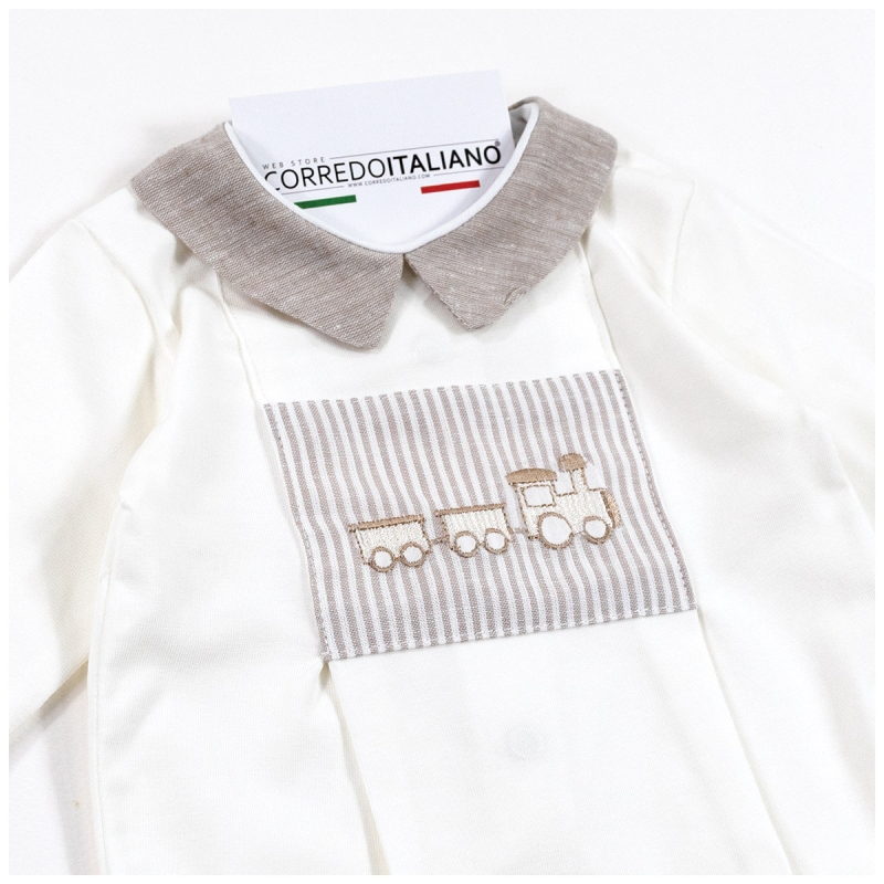 Baby sleepsuit with embroidered train...
