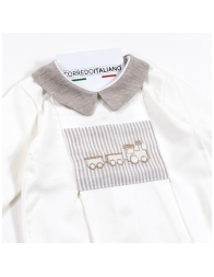 Tutina neonato con trenino ricamato in cotone Jersey - 6388PA - Birillini