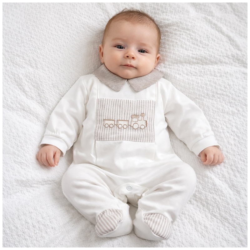 Made in Italy baby sleepsuit with embroidered train Birillini