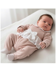 Tutina neonata cotone jersey Klaiadi con colletto a pois e balza decorativa