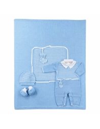 Knitted newborn first outing layette set Prime Emozioni blue complete
