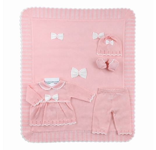 Set corredino prima uscita neonata in filo tricot - 3103A - Prime Emozioni
