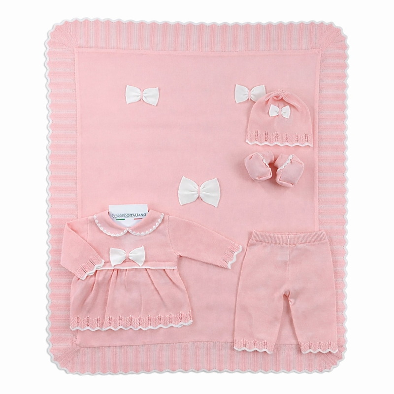 Set corredino prima uscita neonata in filo tricot - 3103A - Prime Emozioni