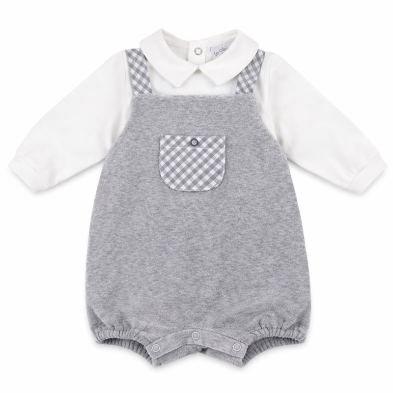 Completino neonato in ciniglia con bretelle eleganti Made in Italy