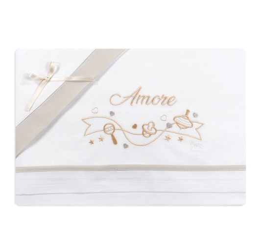 Set lenzuolino carrozzina e culletta neonato con ricamo elegante