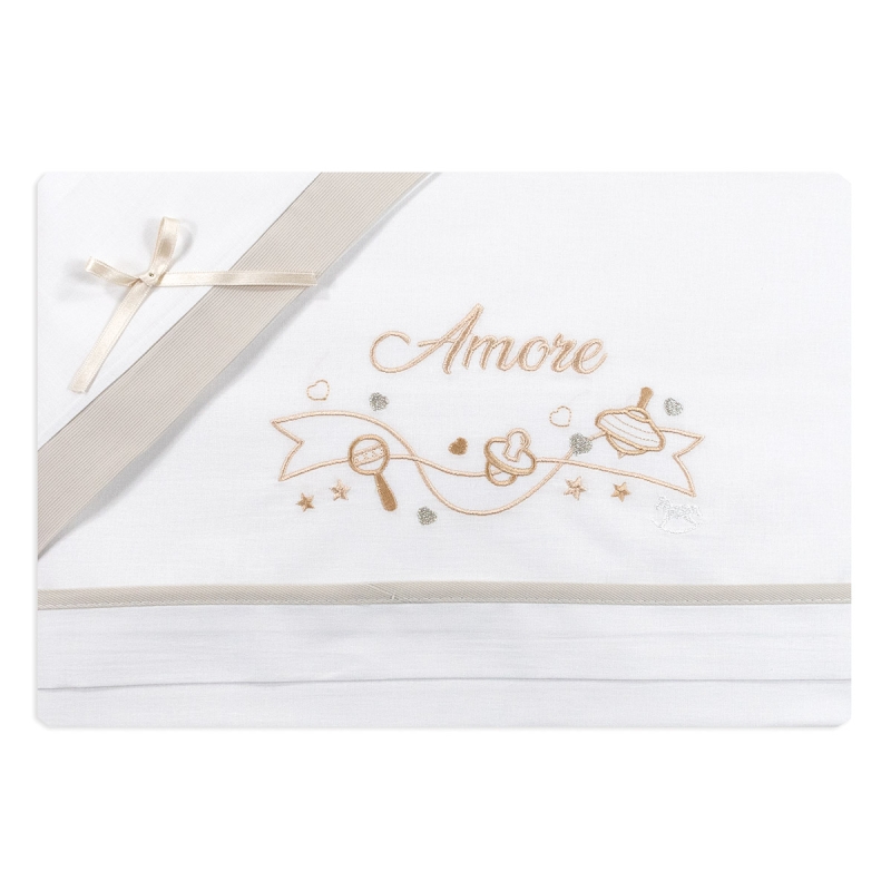 Set lenzuolino carrozzina e culletta neonato con ricamo elegante