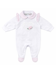 Tutina neonata in cotone bianca con colletto rosa e cuore ricamato