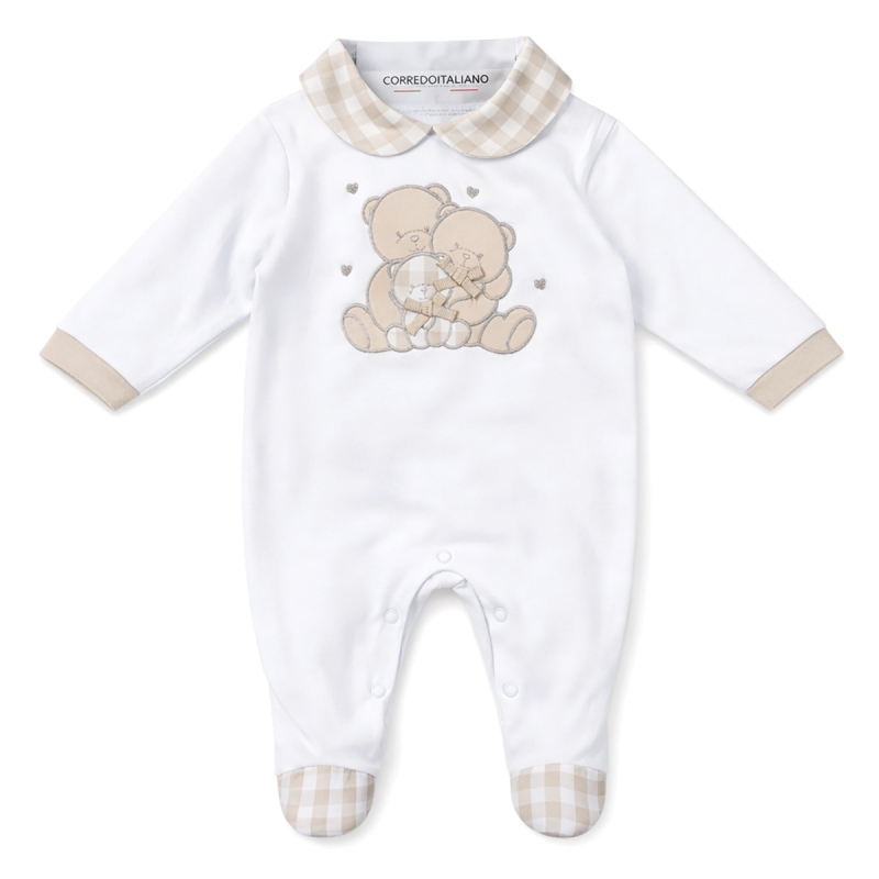 Newborn romper in fresh cotton Les Jolies with teddy embroidery