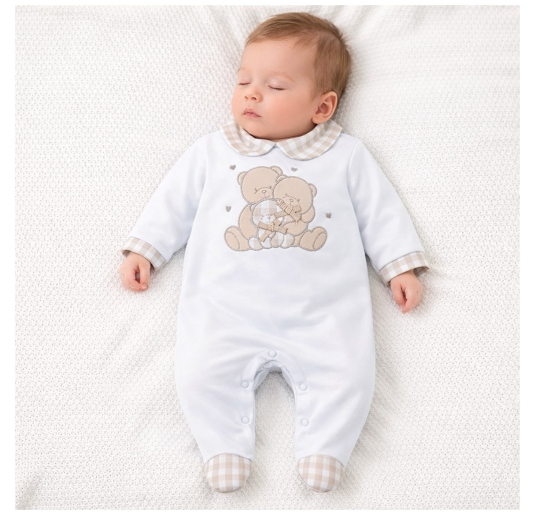 Newborn romper in fresh cotton Les Jolies with teddy embroidery 2