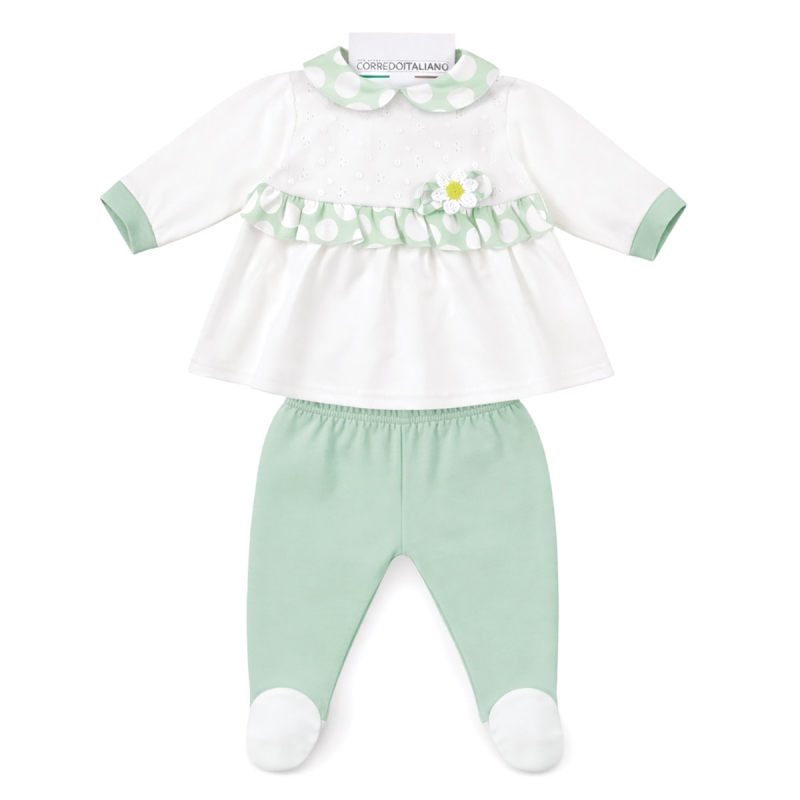 Tutina clinico neonata in cotone leggero con tunica ricamata