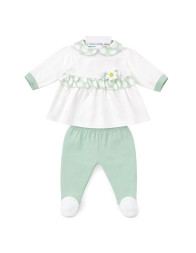 Tutina clinico neonata in cotone leggero con tunica ricamata