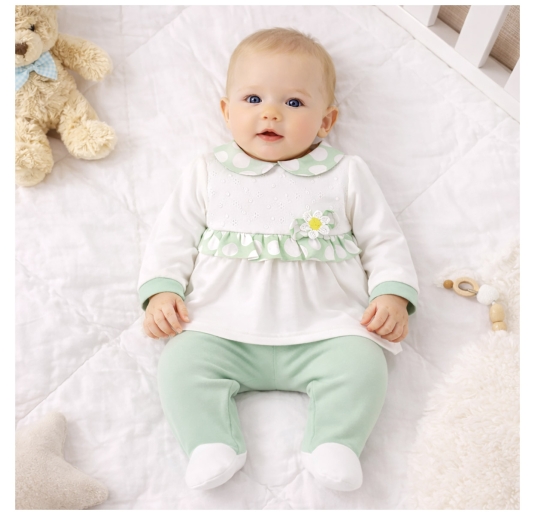 Tutina clinico neonata in cotone leggero con tunica ricamata 2