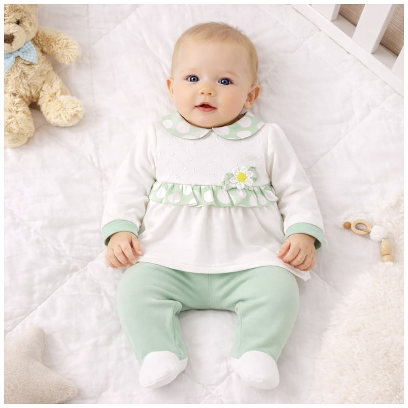 Baby girl cotton outfit two-piece with footed pants