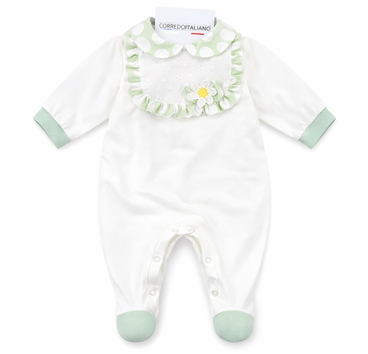 Tutina neonata in cotone jersey ricamata con colletto Le Chicche