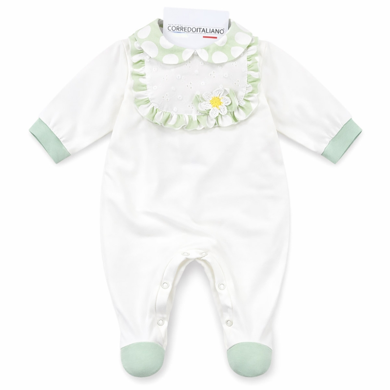 Baby girl cotton jersey sleepsuit with embroidered bib