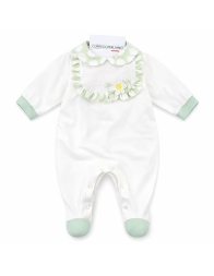 Baby girl cotton jersey sleepsuit with embroidered bib