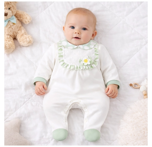 Tutina neonata in cotone jersey ricamata con colletto Le Chicche 2