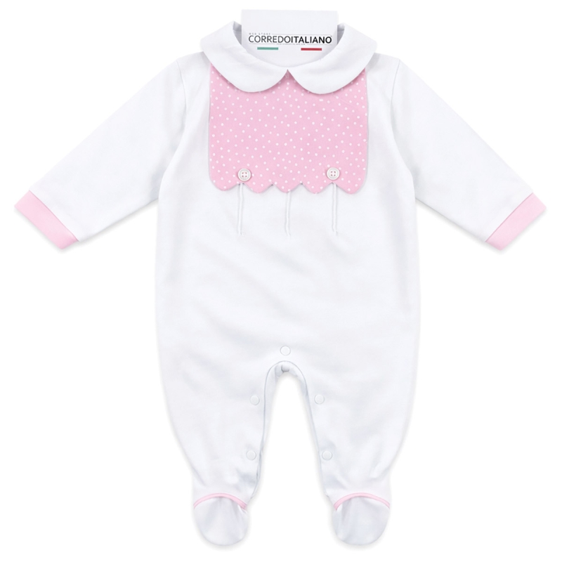 Tutina neonata in cotone Nazareno Gabrielli con piedini e dettagli rosa
