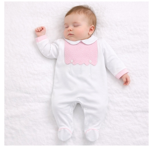 Tutina neonata in cotone Nazareno Gabrielli con piedini e dettagli rosa 2