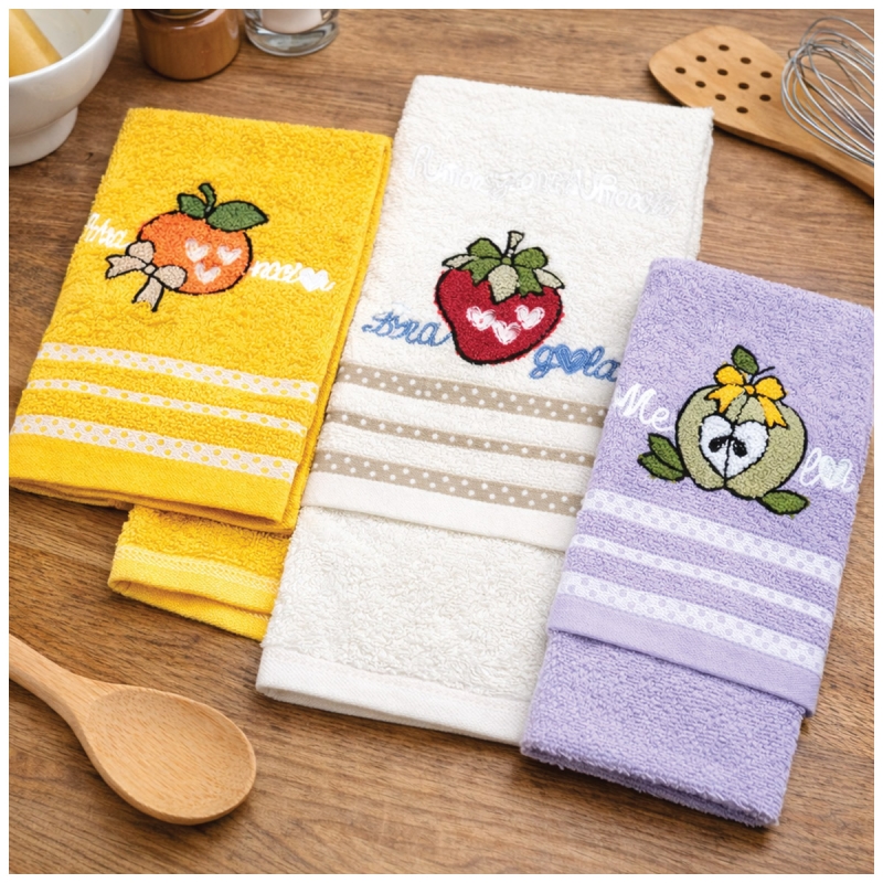 Macedonia Due - Set 3 strofinacci in spugna ricamati - Vingi