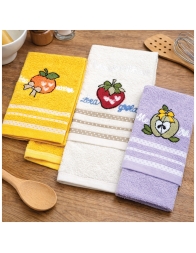 Macedonia Due - Set 3 strofinacci in spugna ricamati - Vingi