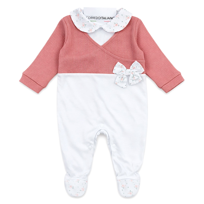 Tutina neonata in cotone Nazareno Gabrielli con piedini e fiocco