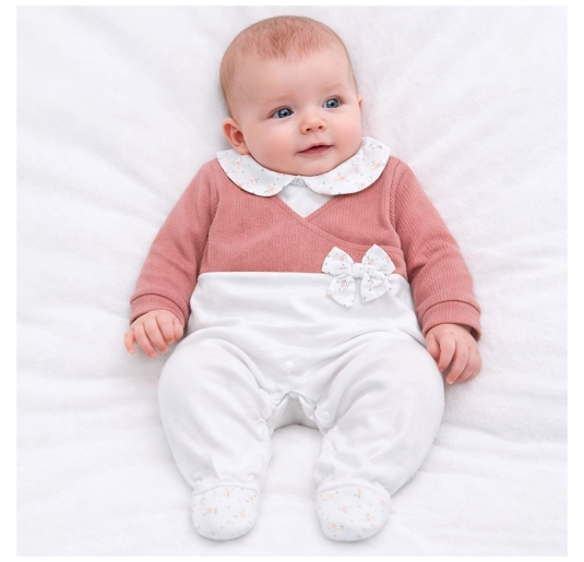 Cotton baby girl sleepsuit Nazareno Gabrielli with feet and bow 2