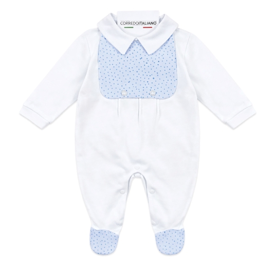 Cotton newborn sleepsuit with collar and light blue details