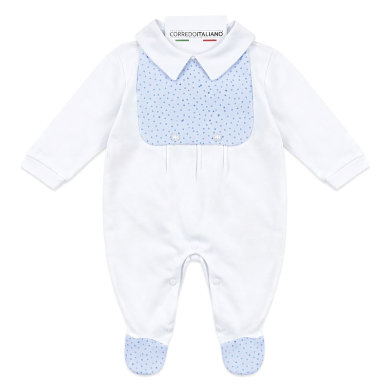 Cotton newborn sleepsuit with collar and light blue details