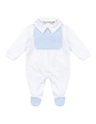 Cotton newborn sleepsuit with collar and light blue details