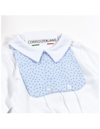 Tutina neonato in cotone bianca con inserto a pois azzurri