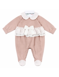 Klaiadi baby girl cotton jersey sleepsuit in blush pink with central bow