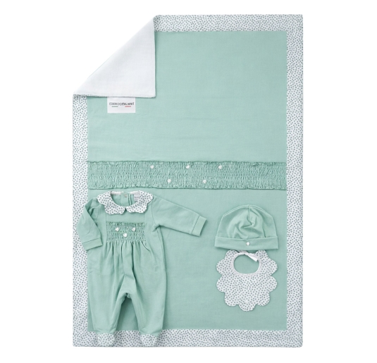 Set corredino prima uscita neonata in cotone jersey Klaiadi verde salvia