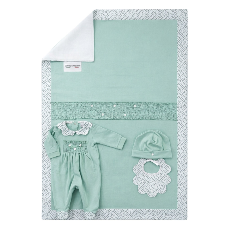Set corredino prima uscita neonata in cotone jersey Klaiadi verde salvia