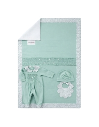 Set corredino prima uscita neonata in cotone jersey Klaiadi verde salvia
