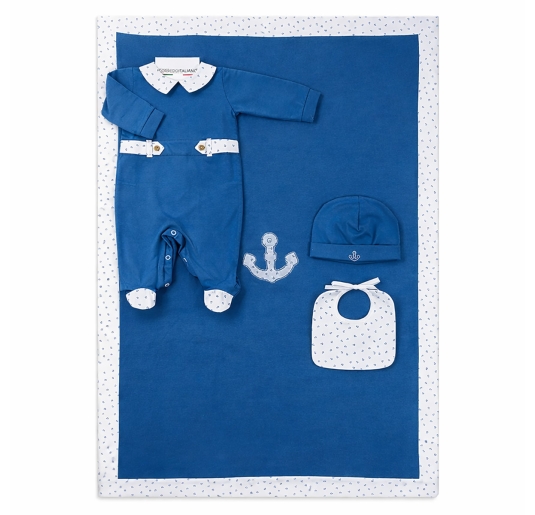 Set corredino neonato cotone jersey bluette Klaiadì con tutina e copertina