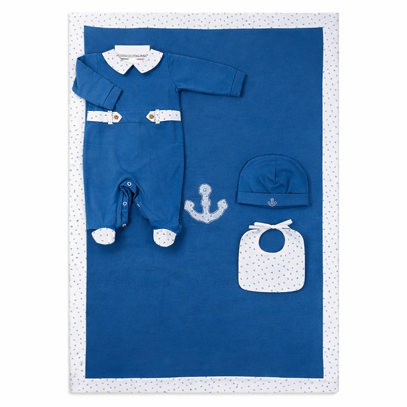 Set corredino neonato cotone jersey bluette Klaiadì con tutina e copertina