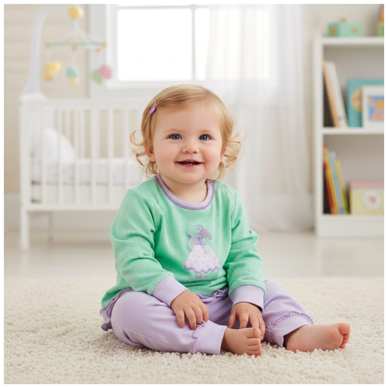 Pigiamino bimba caldo cotone interlock Baby Vip a pois con ricamo