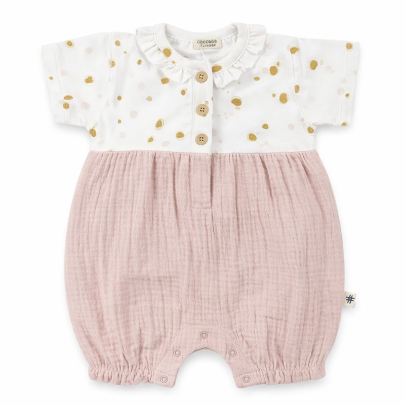 Organic cotton baby girl romper boho pink summer