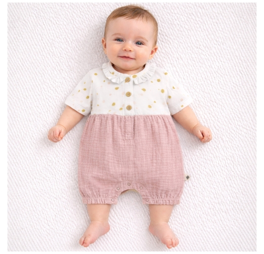 Organic cotton baby girl romper boho pink summer 2