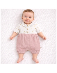 Organic cotton baby girl romper with pleated collar