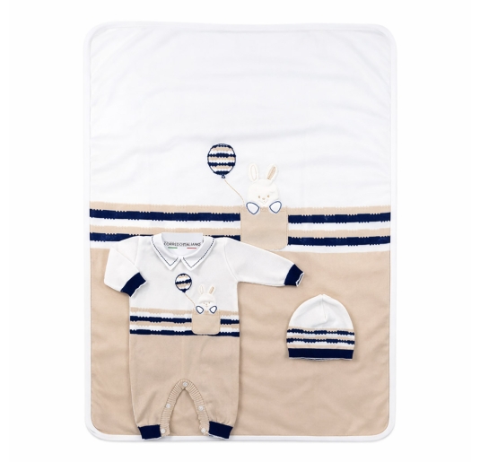 Newborn knit layette set with blanket and long romper