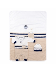 Newborn knit layette set with blanket and long romper